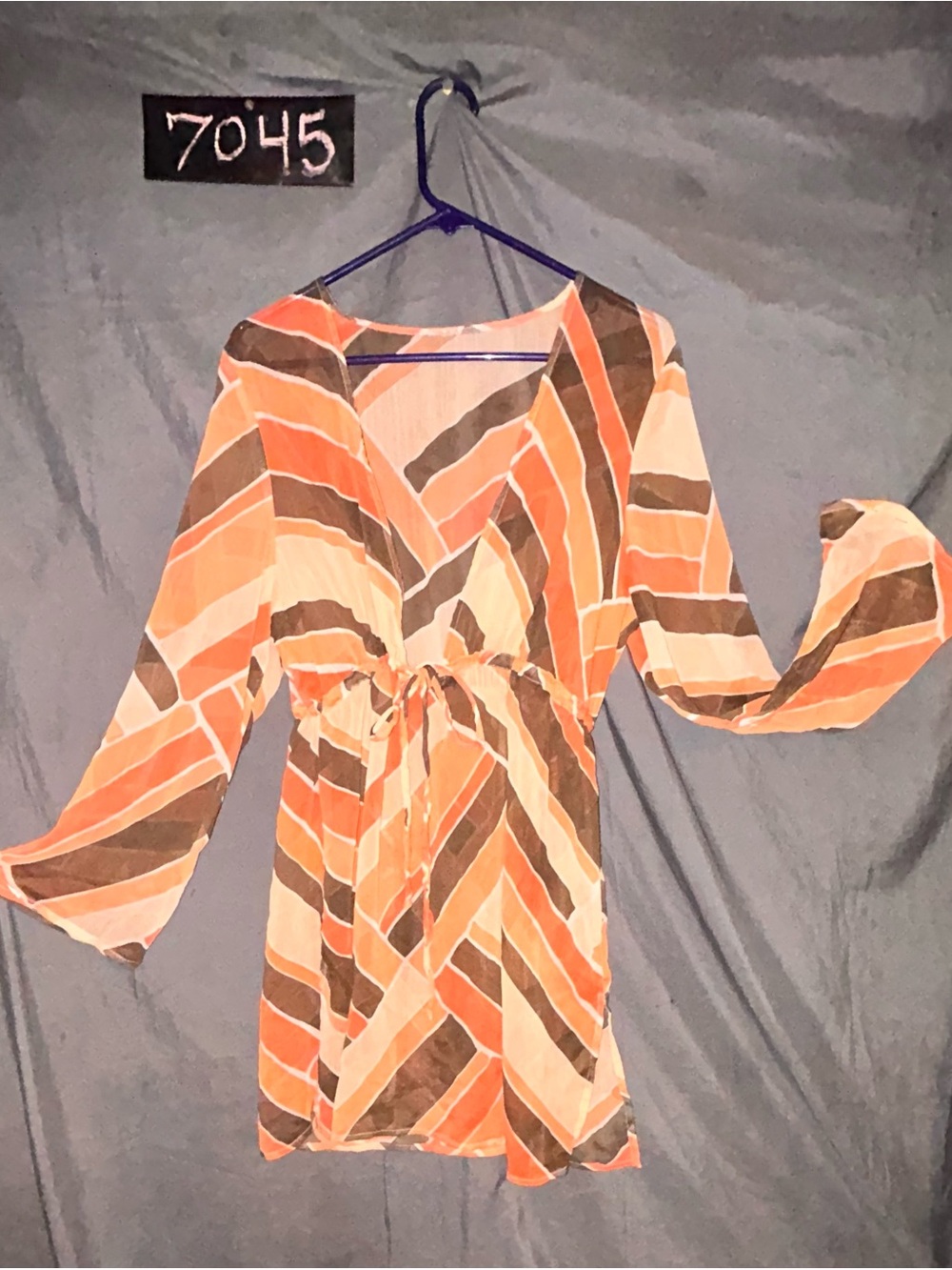 Striped Tie-Waist Chevron Tunic cover-up - Orange, Brown, Cream